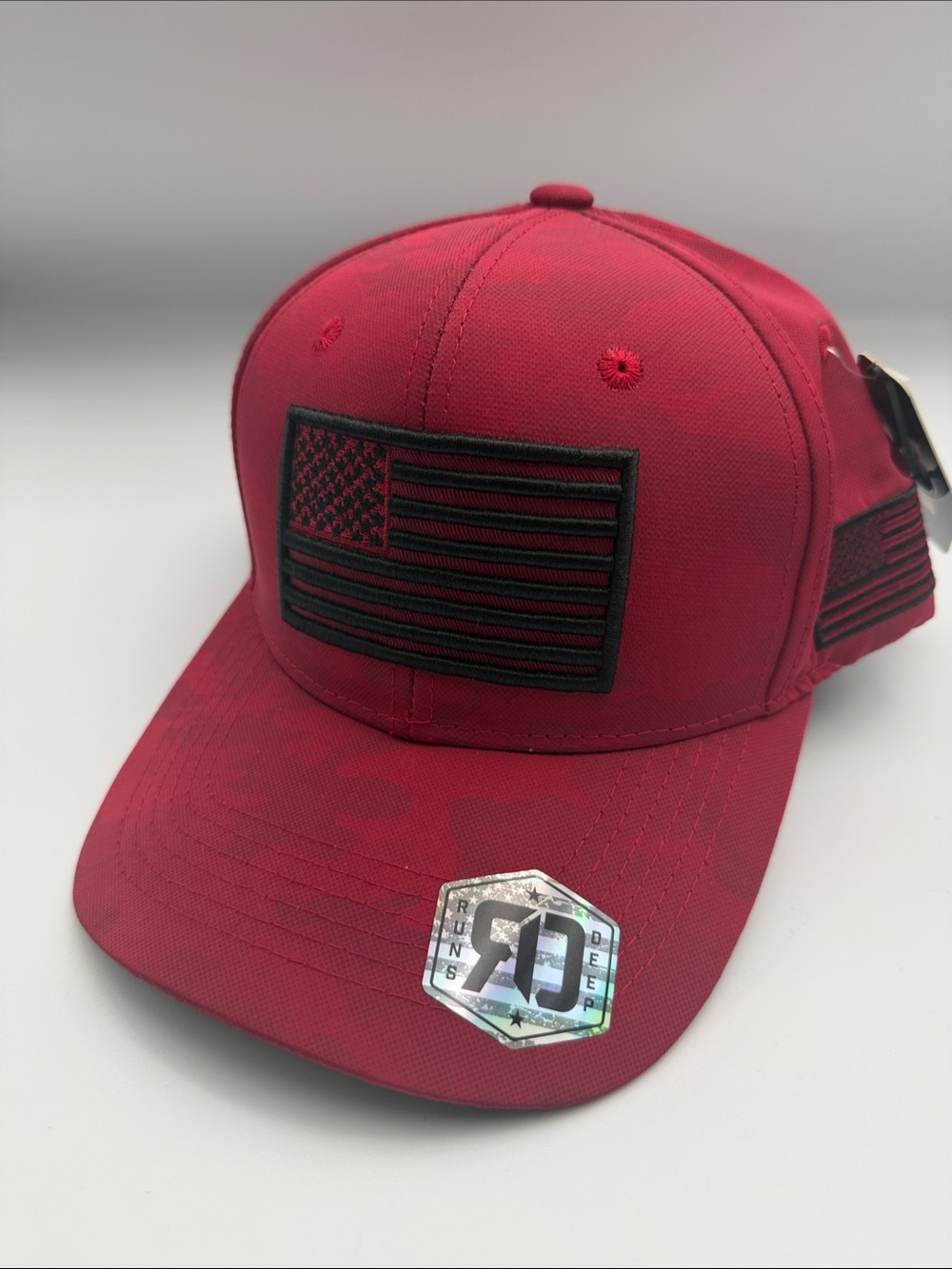 Runs Deep Dark Cherry Men's Red Flag Patch Baseball Cap New